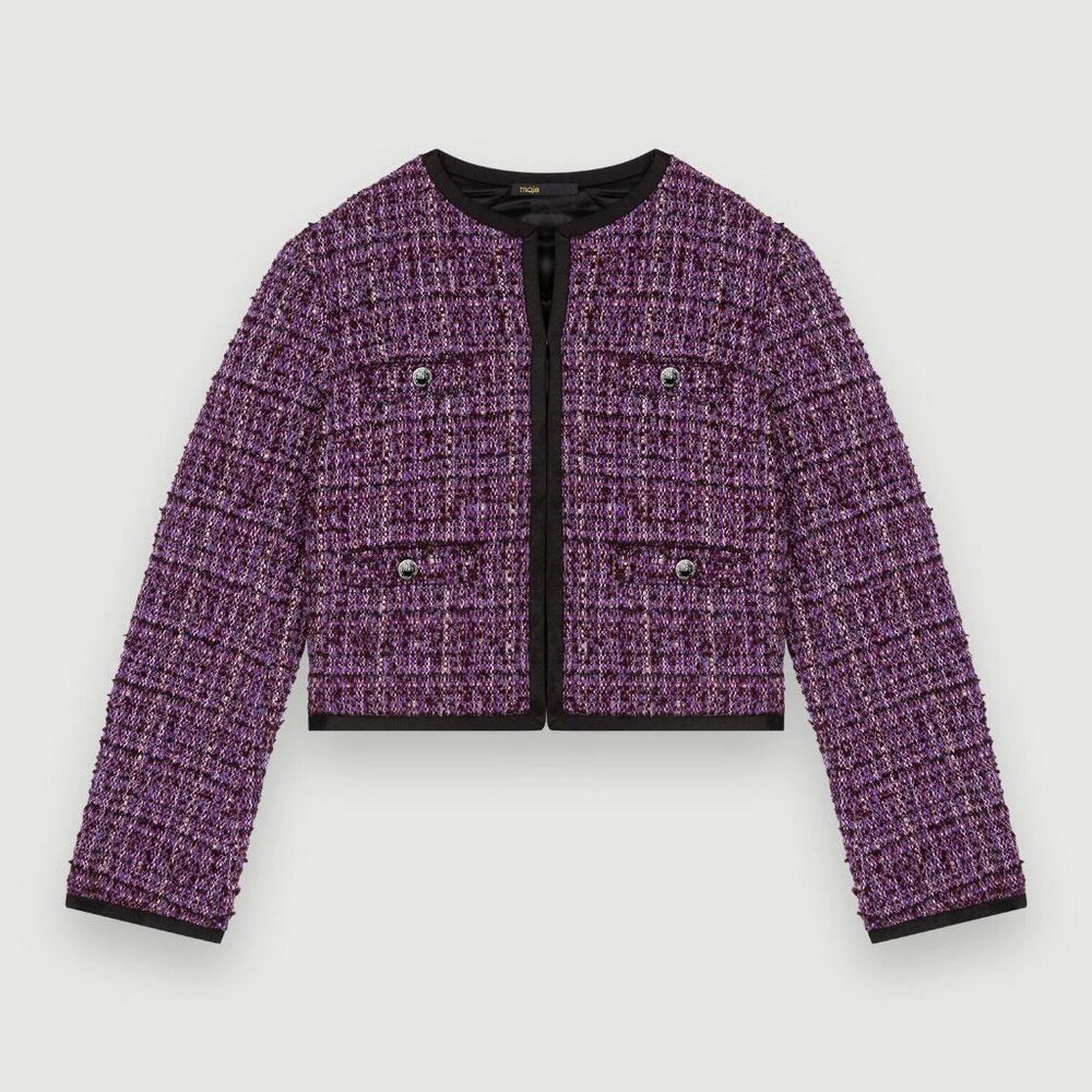 Maje Purple quilted tweed jacket NWT $535 Size 40 - Picture 4 of 8